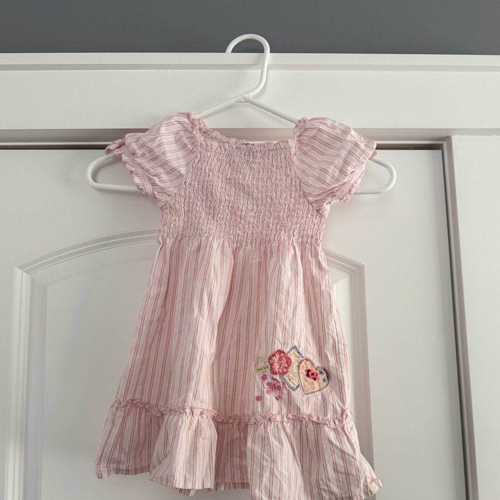 Gymboree Light Pink Striped Dress with Floral Detail